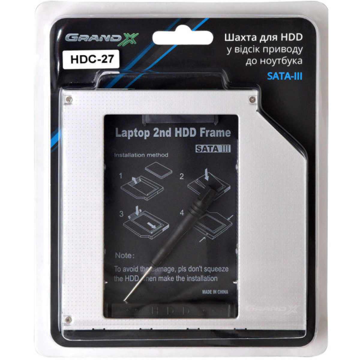 Фрейм-переходник Grand-X HDD 2.5'' to notebook 12.7 mm ODD SATA3 (HDC-27) - Фото 3