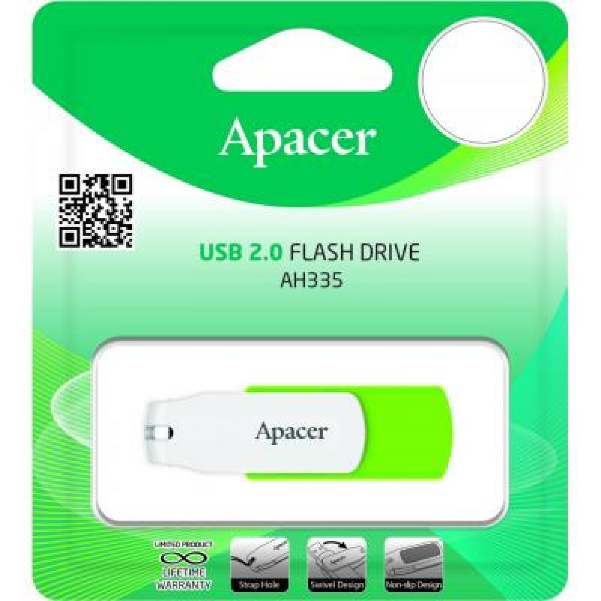 USB флеш накопитель Apacer 64GB AH335 Green USB 2.0 (AP64GAH335G-1) - Фото 4