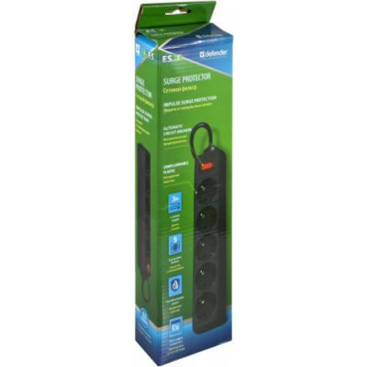 Сетевой фильтр питания Defender ES 3m 5 роз. black (99485) - Фото 3