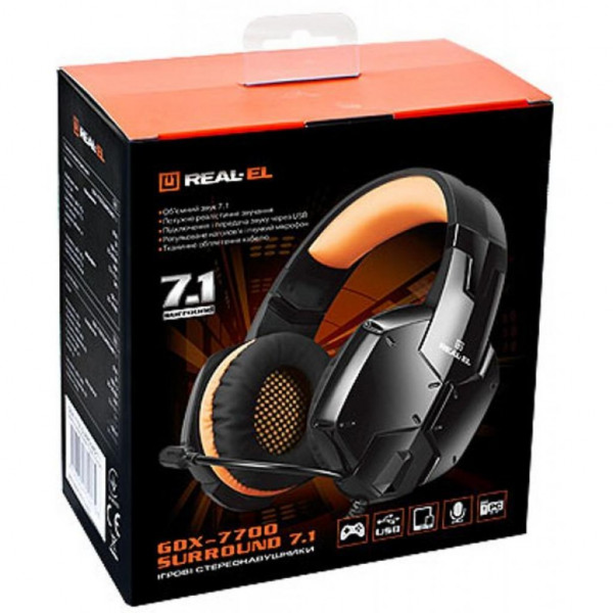 Наушники REAL-EL GDX-7700 SURROUND 7.1 black-orange - Фото 9