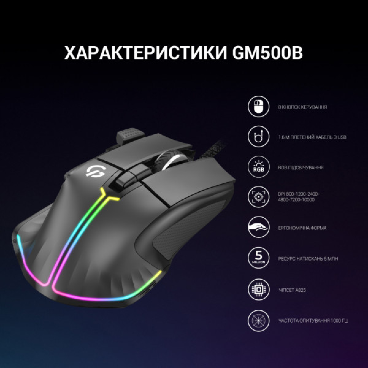 Мишка GamePro GM500B RGB USB Black (GM500B) - Фото 10