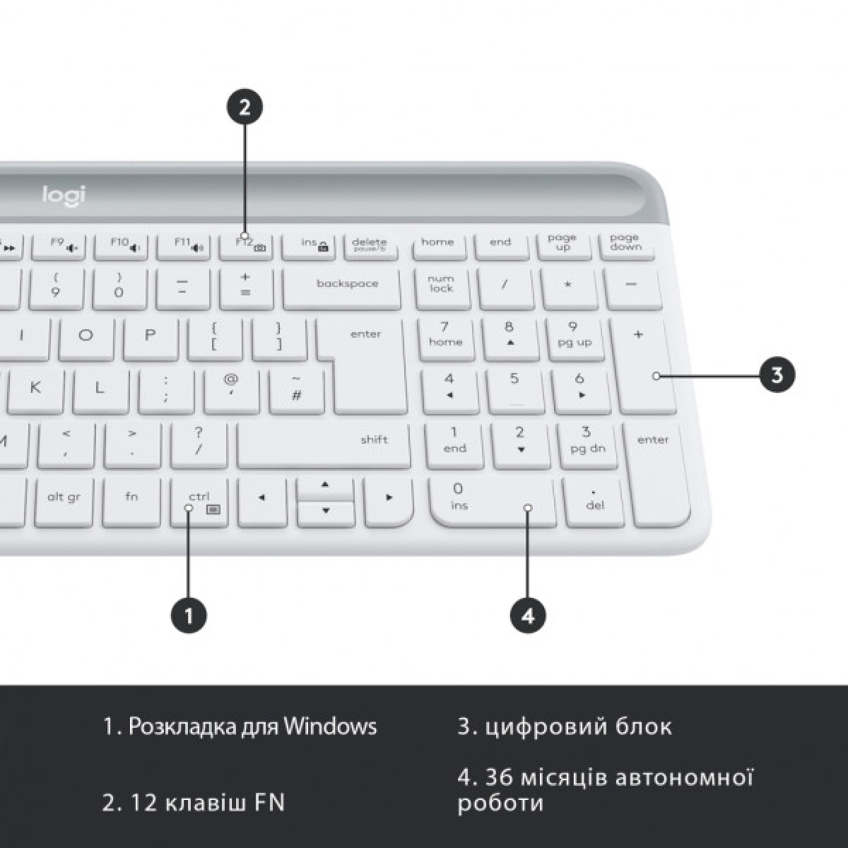 Комплект Logitech MK470 Slim Wireless UA Off-White (920-009205) - Фото 6