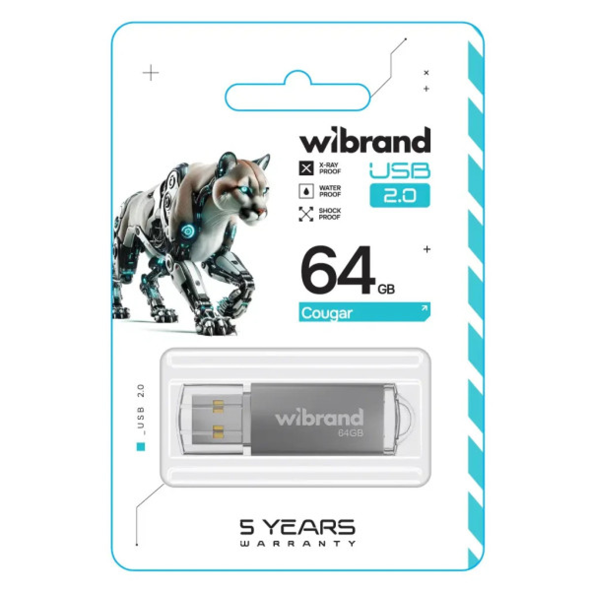 USB флеш накопичувач Wibrand 64GB Cougar Silver USB 2.0 (WI2.0/CU64P1S) - Фото 2