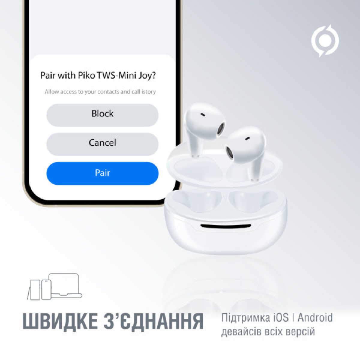 Навушники Piko TWS-MiniJoy White (1283126583421) - Фото 5