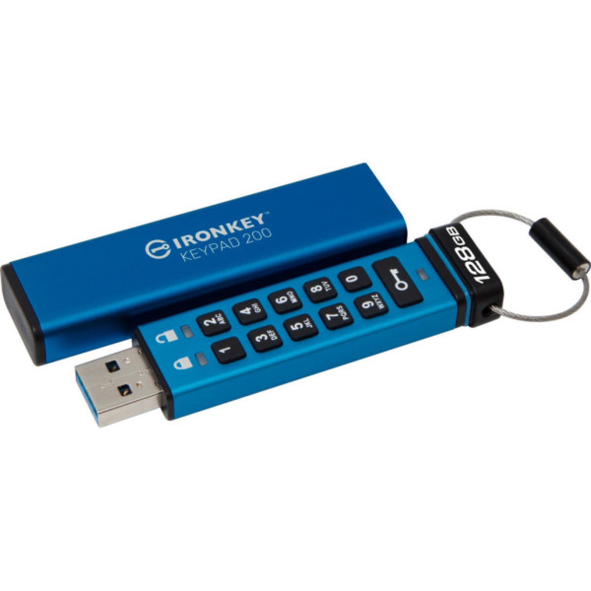 USB флеш накопичувач Kingston 128GB IronKey Keypad 200 AES-256 Encrypted Blue USB 3.2 (IKKP200/128GB) - Фото 1