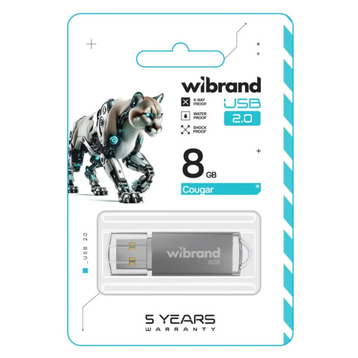 USB флеш накопитель Wibrand 8GB Cougar Silver USB 2.0 (WI2.0/CU8P1S) - Фото 2