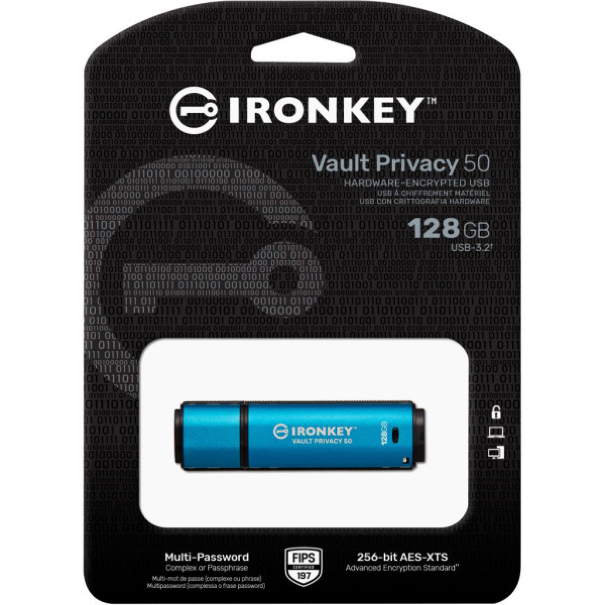 USB флеш накопичувач Kingston 128GB IronKey Vault Privacy 50 Blue USB 3.2 (IKVP50/128GB) - Фото 5