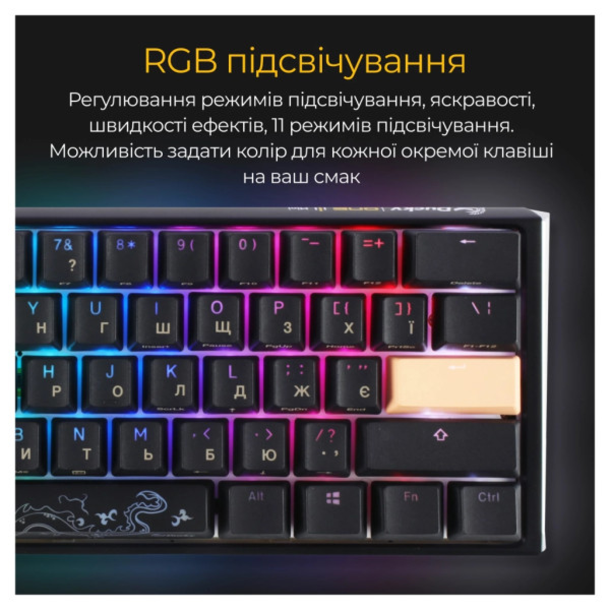 Клавіатура Ducky One 3 Mini Cherry MX Speed Silver RGB UA USB Black (DKON2161ST-PUAPXCLAWSC1) - Фото 3