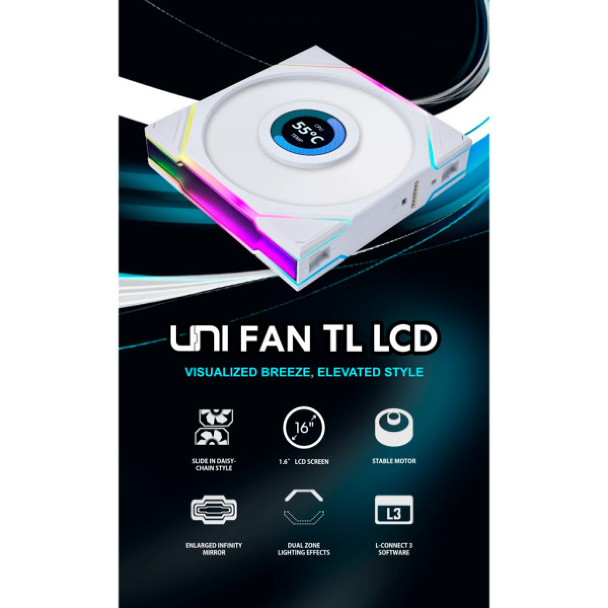 Кулер для корпуса Lian Li TLLCD 120-1, White Cooler (G99.12TLLCD1W.00) - Фото 4