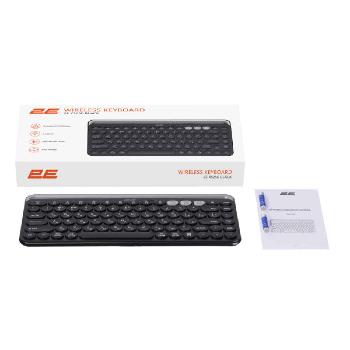 Клавіатура 2E KS250 Wireless USB/Bluetooth UA Black (2E-KS250WBK_UA) - Фото 10