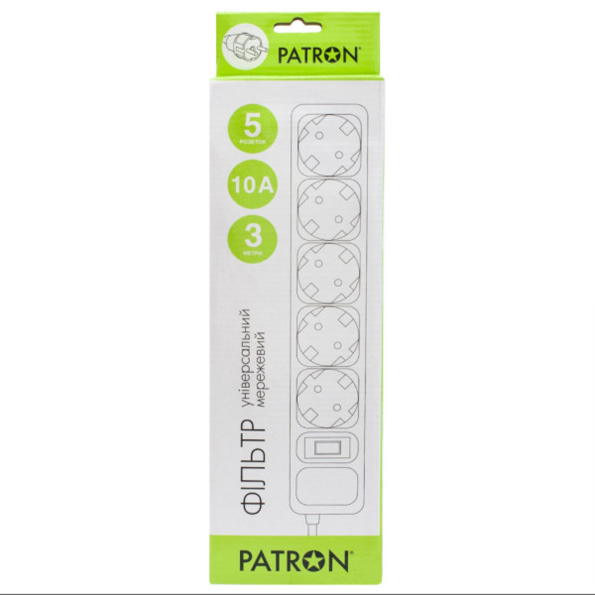 Сетевой фильтр питания Patron 3m (SP-1053W), 5 розеток White (EXT-PN-SP-1053W) - Фото 2