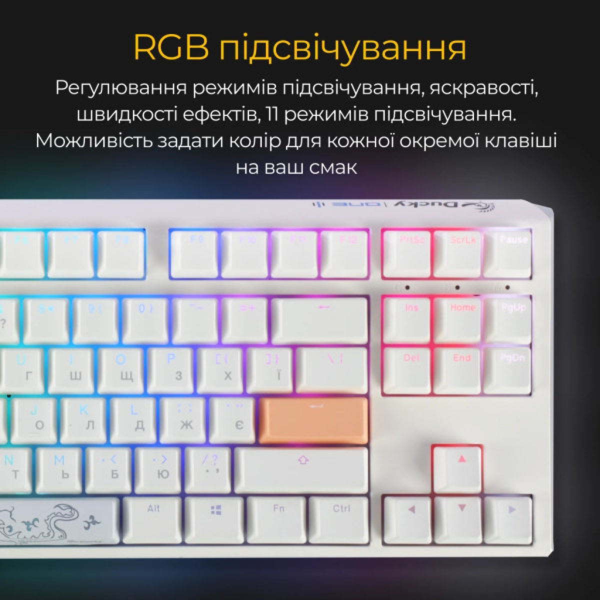 Клавіатура Ducky One 3 TKL Cherry MX Speed Silver RGB UA USB White (DKON2187ST-PUAPXPWWWSC1) - Фото 3