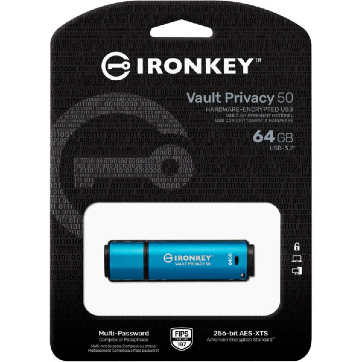 USB флеш накопичувач Kingston 64GB IronKey Vault Privacy 50 Blue USB 3.2 (IKVP50/64GB) - Фото 5