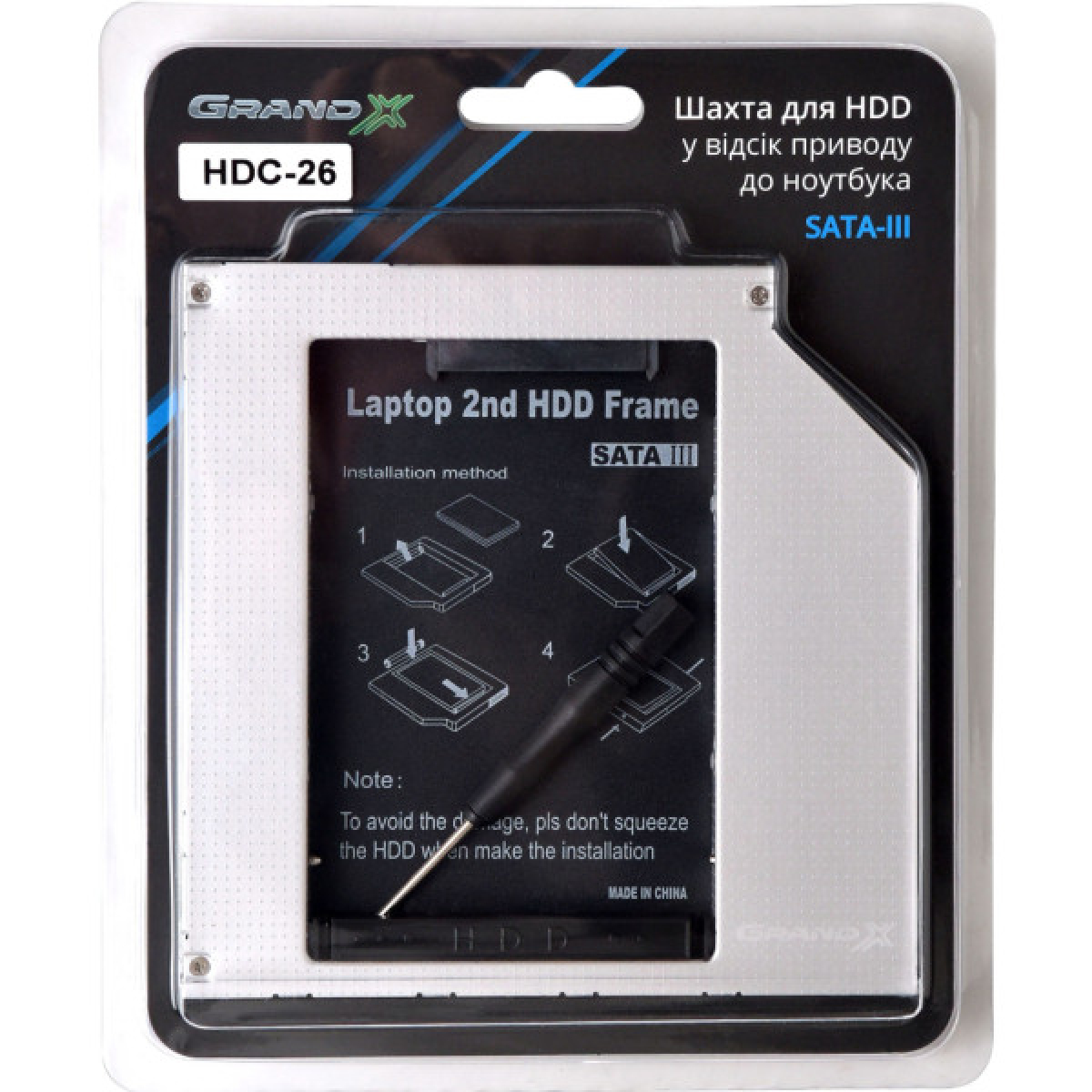 Фрейм-переходник Grand-X HDD 2.5'' to notebook 9.5 mm ODD SATA3 (HDC-26) - Фото 3