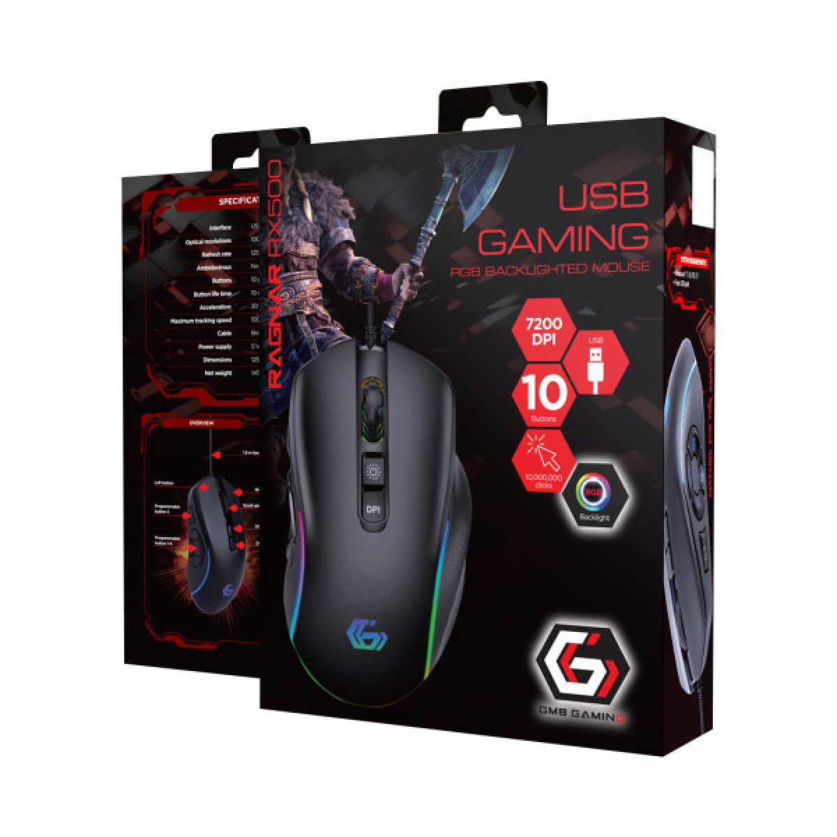 Мишка Gembird Ragnar RX500 USB RGB Black (MUSG-RAGNAR-RX500) - Фото 4