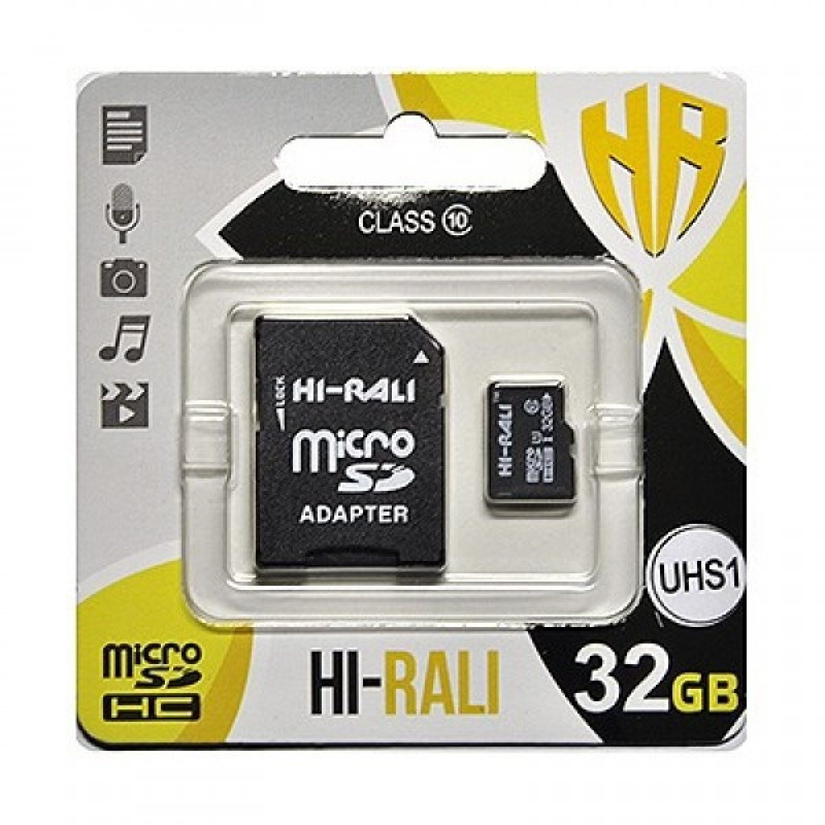 Карта памяти microSDHC, 32Gb, UHS-I, Hi-Rali, SD адаптер (HI-32GBSD10U1-01)
