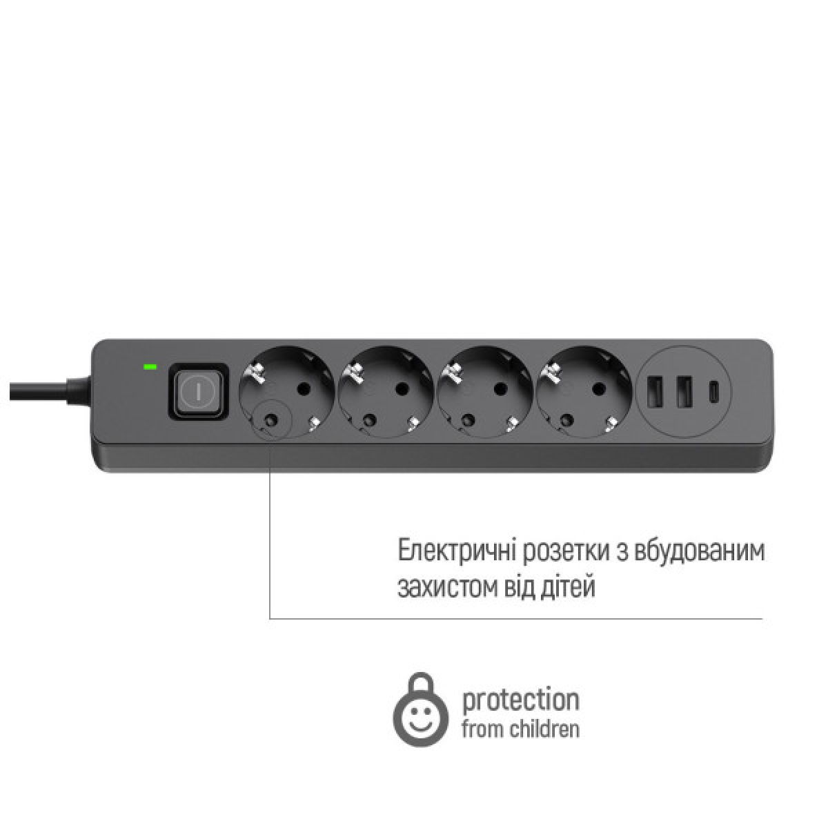 Мережевий фільтр живлення ColorWay CW-CHE435PDB, 4 розетки/3USB 5M (CW-CHE435PDB) - Фото 7