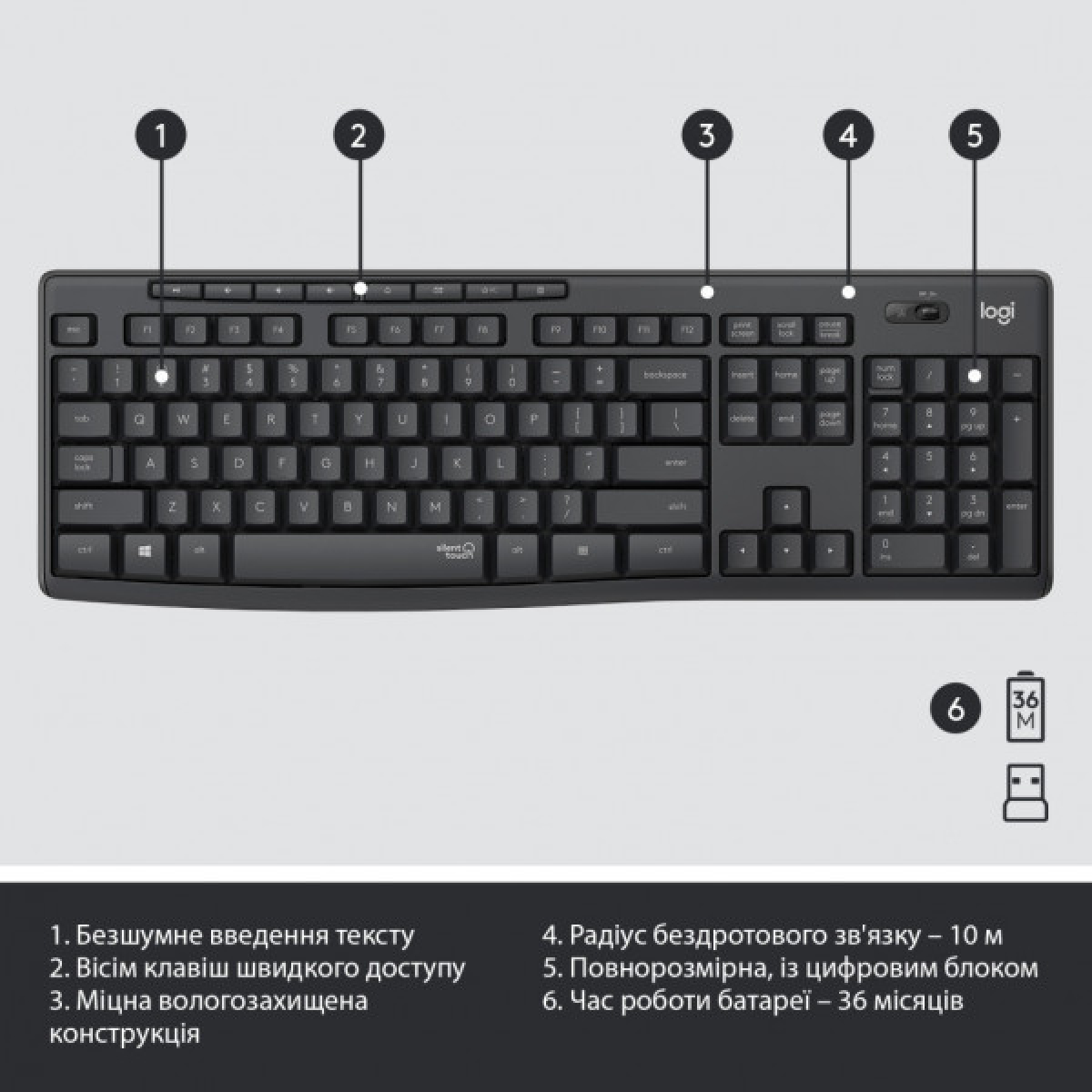 Комплект Logitech MK295 Silent UA Graphite (920-009800) - Фото 6