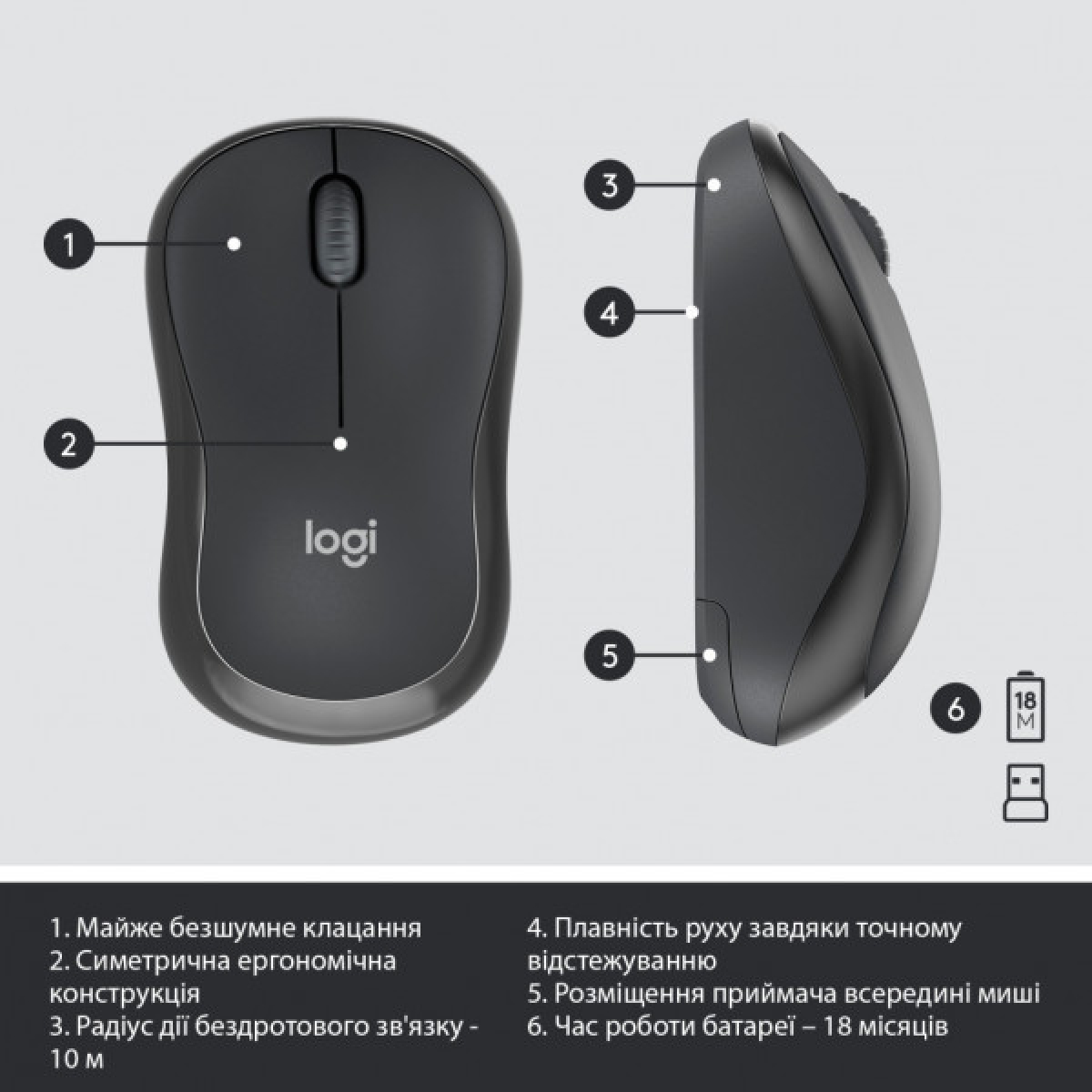 Комплект Logitech MK295 Silent UA Graphite (920-009800) - Фото 7