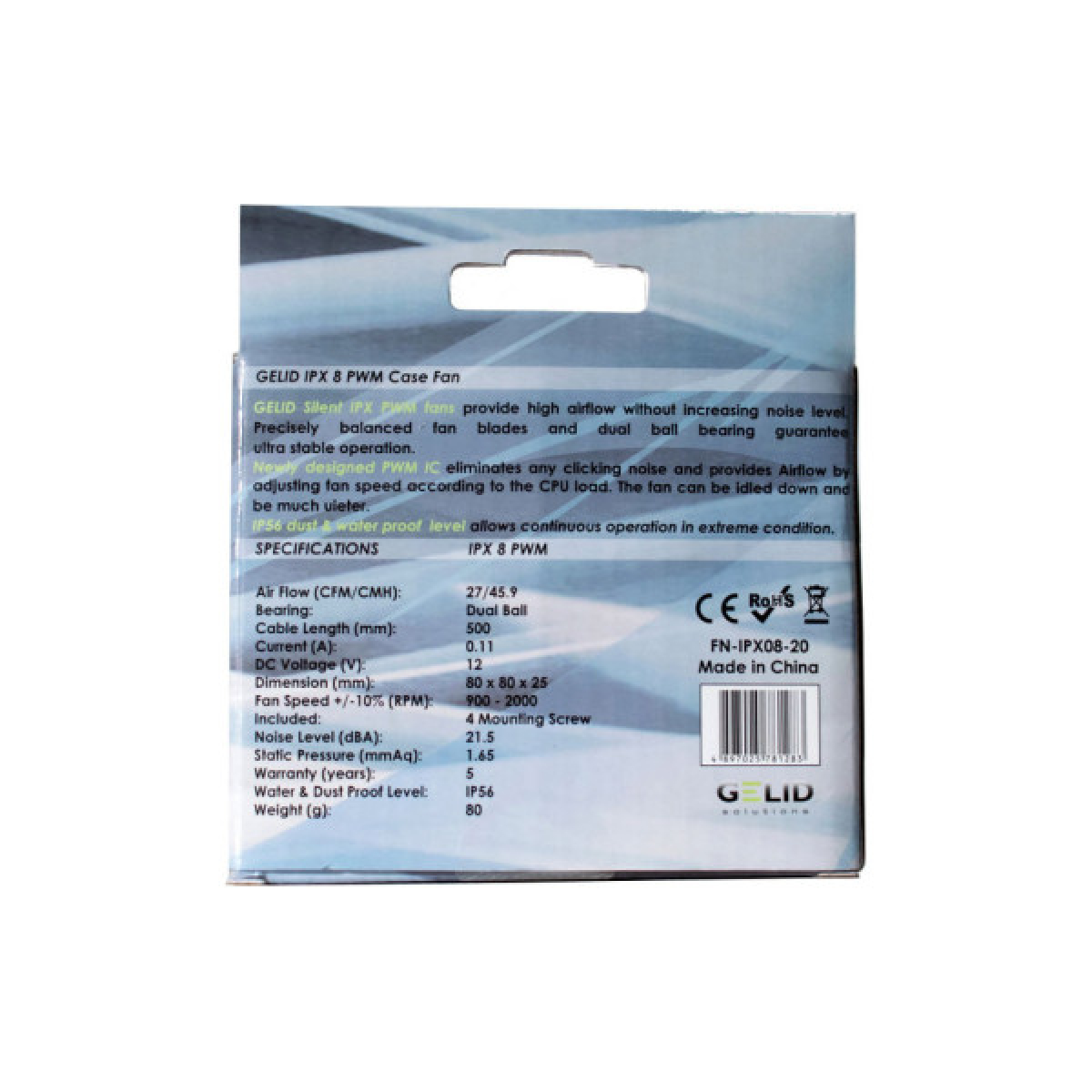 Кулер для корпуса Gelid Solutions IPX 8 PWM (FN-IPX08-20) - Фото 4