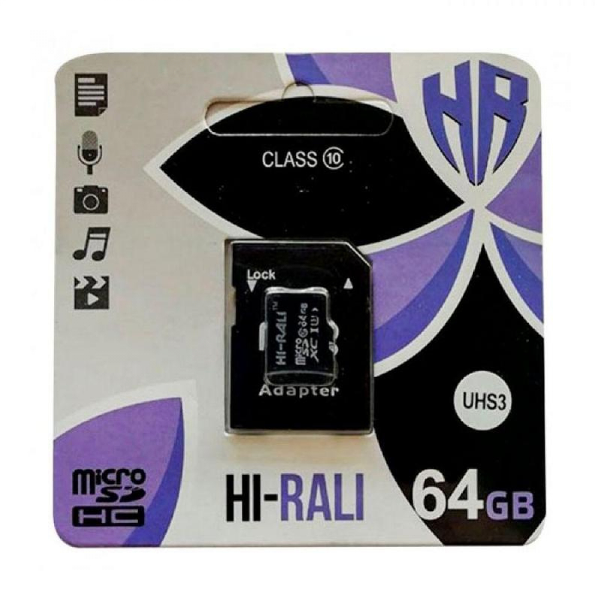 Карта памяти microSDXC 64Gb, Hi-Rali, Class10 UHS-I U1, SD адаптер (HI-64GBSDCL10-01)