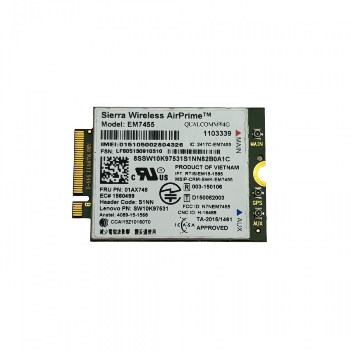 Модем 4G LTE Sierra Wireless AirPrime EM7455  (SW10K97531, 01AX748) m.2, для ноутбуков Lenovo