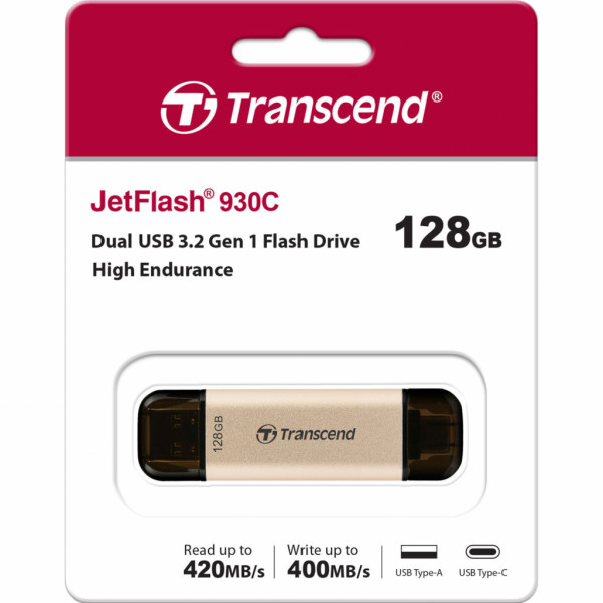 USB флеш накопичувач Transcend 128GB JetFlash 930 Gold-Black USB 3.2/Type-C (TS128GJF930C) - Фото 8