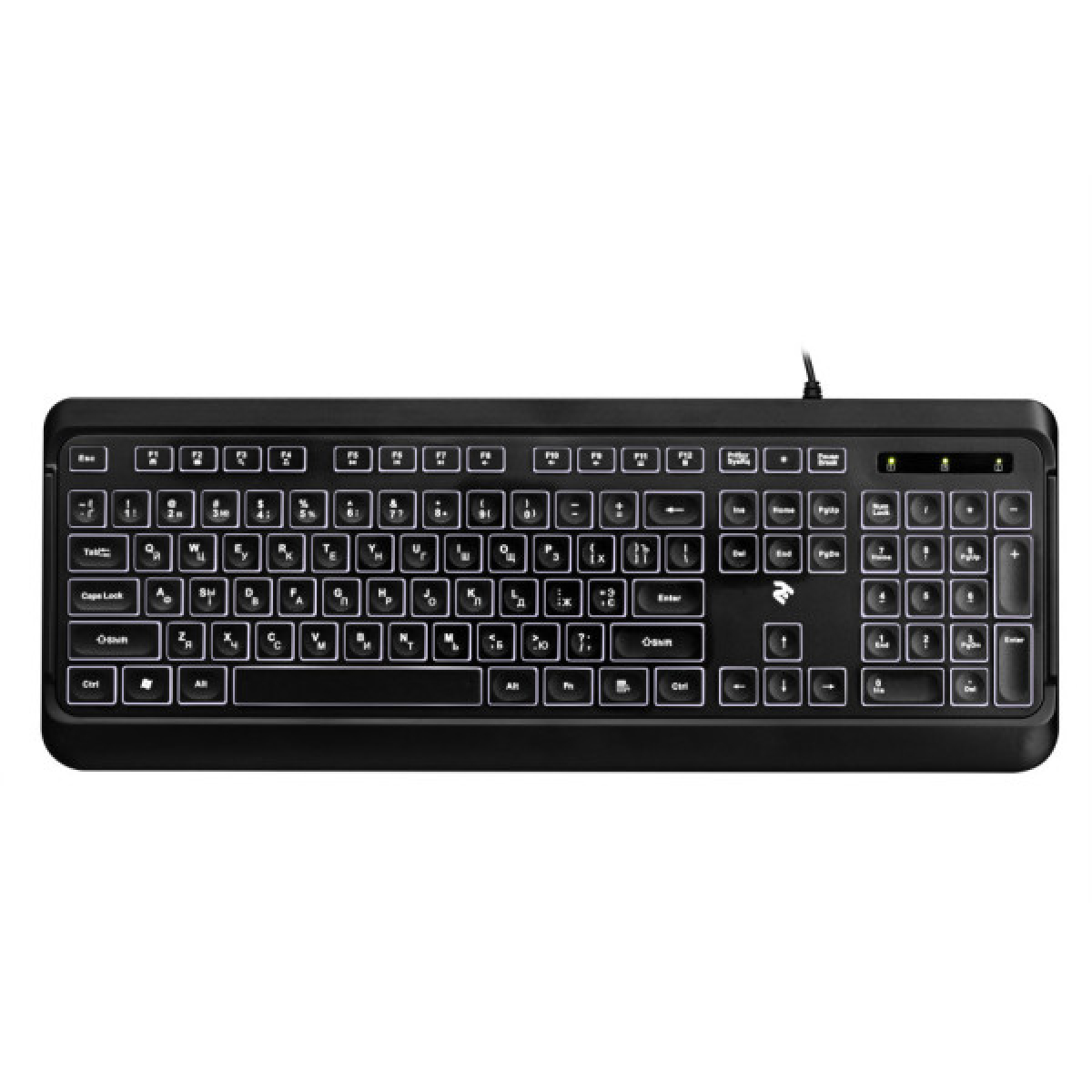 Клавіатура 2E KS120 White backlight USB Black (2E-KS120UB) - Фото 1