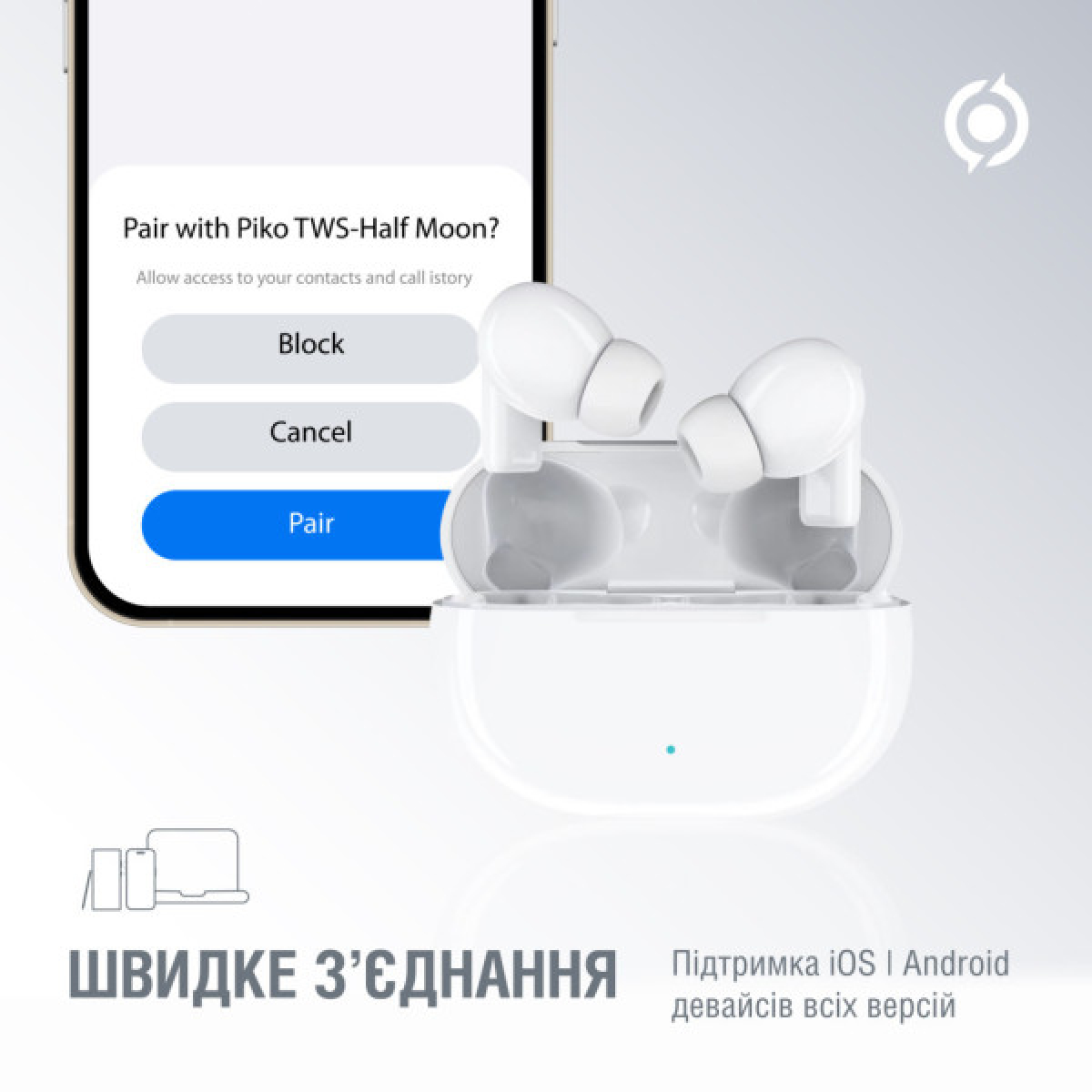 Навушники Piko TWS-HalfMoon White (1283126583391) - Фото 4