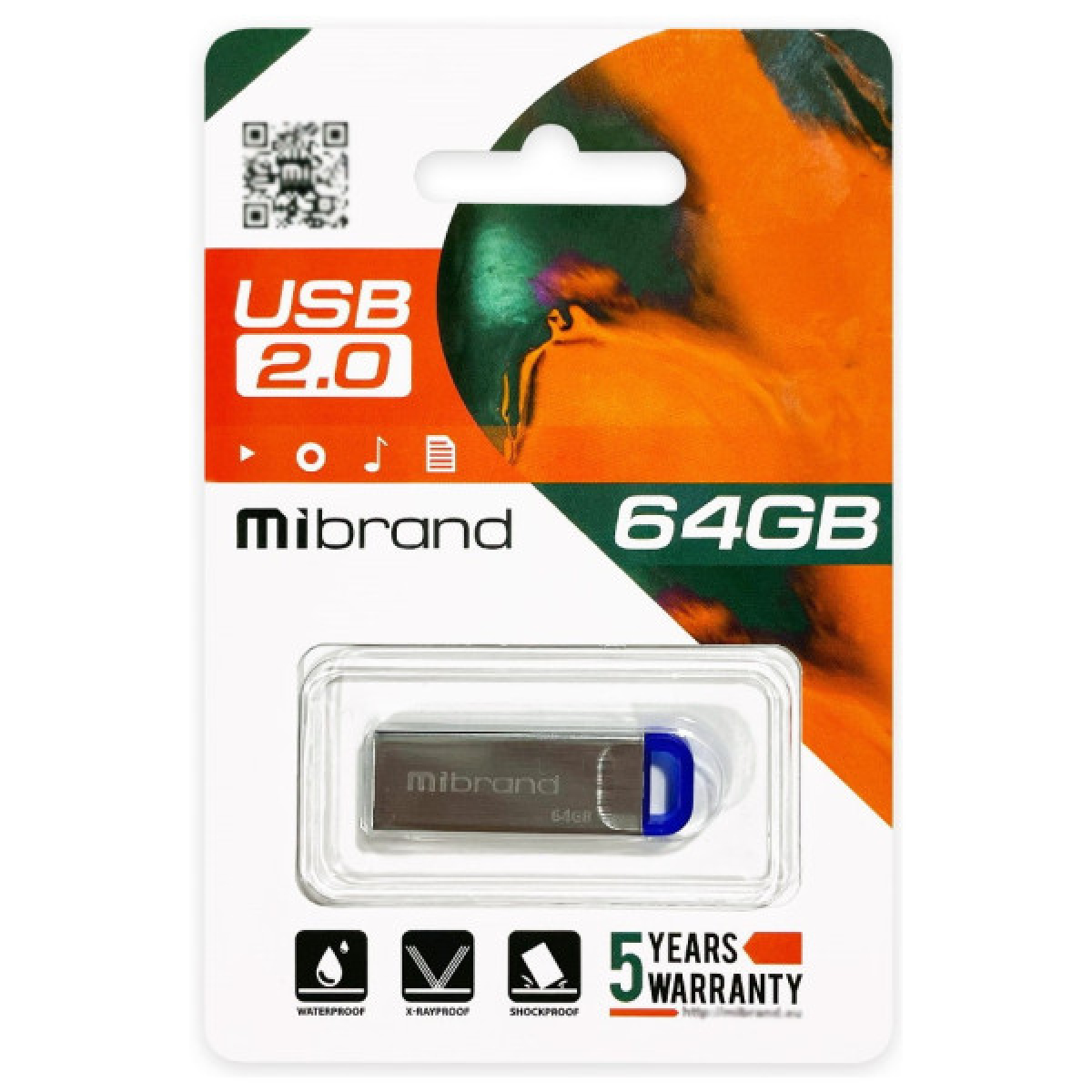 USB флеш накопитель Mibrand 64GB Falcon Silver-Blue USB 2.0 (MI2.0/FA64U7U) - Фото 2