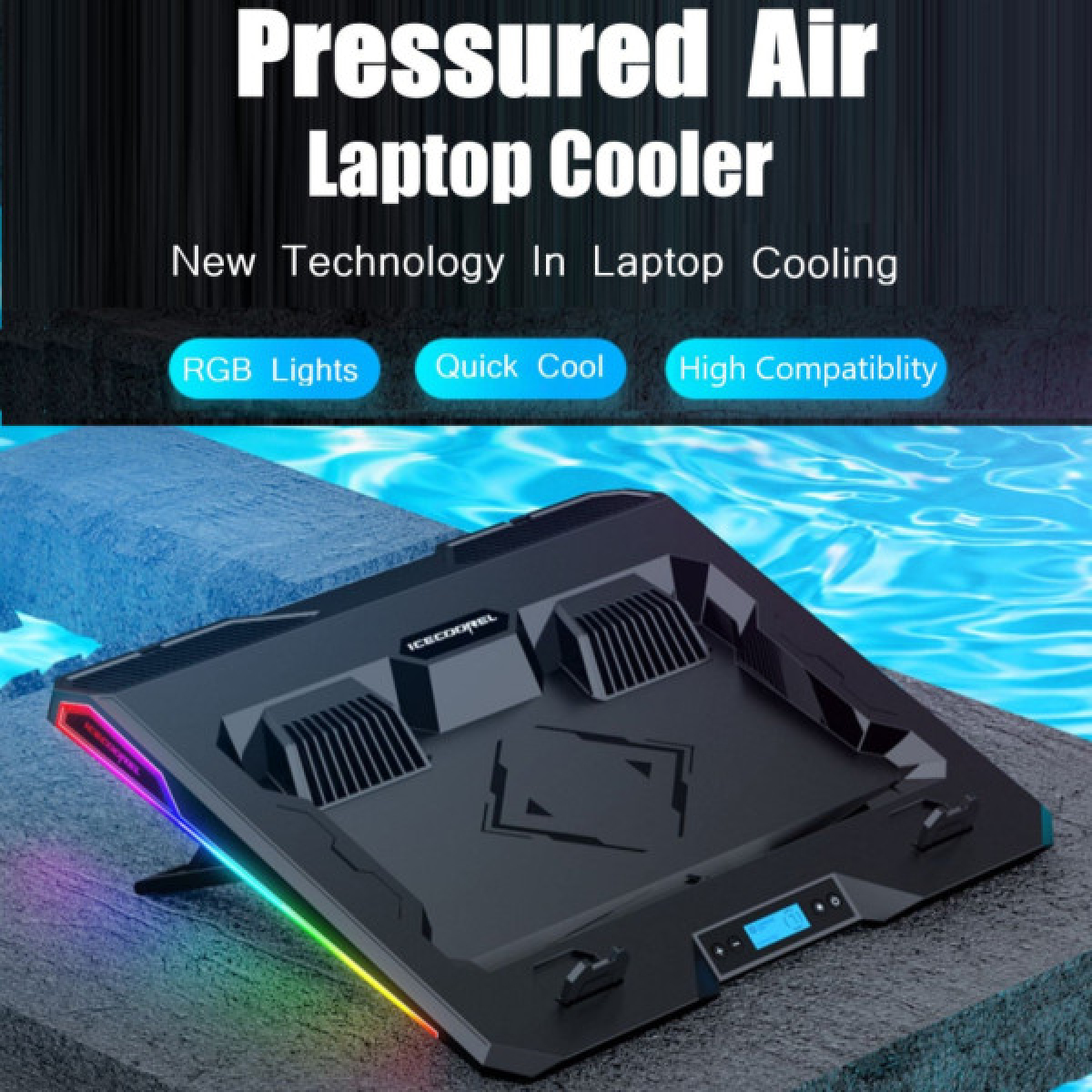 Подставка для ноутбука IceCoorel 10-15.6", 2*60mm 2800 RPM, USB2.0+LCD+speed control., 400x350x45mm (A3) - Фото 2
