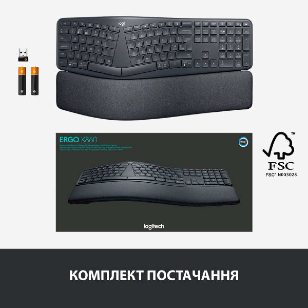 Клавиатура Logitech ERGO K860 Bluetooth/Wireless UA Black (920-010108) - Фото 11