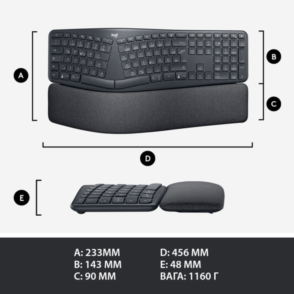 Клавиатура Logitech ERGO K860 Bluetooth/Wireless UA Black (920-010108) - Фото 12