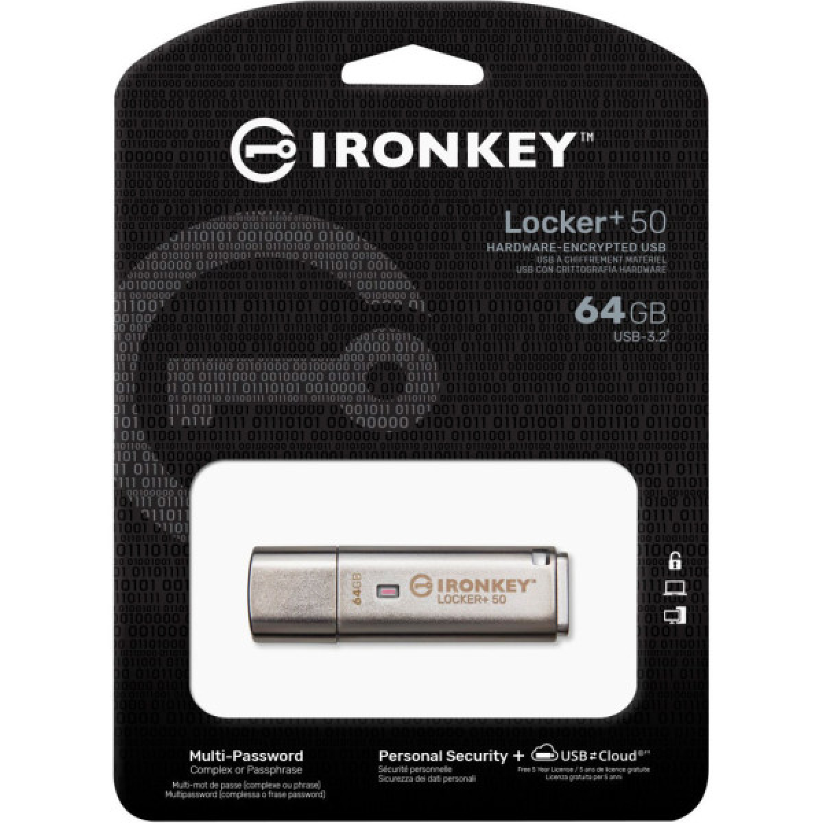 USB флеш накопичувач Kingston 64GB IronKey Locker Plus 50 AES Encrypted USB 3.2 (IKLP50/64GB) - Фото 5