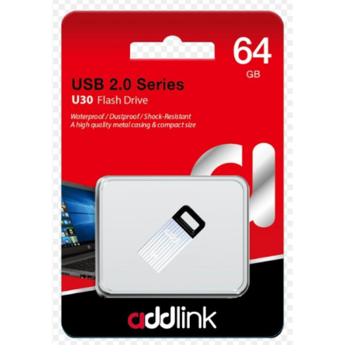 USB флеш накопичувач AddLink 64GB U30 Silver USB 2.0 (ad64GBU30S2) - Фото 2